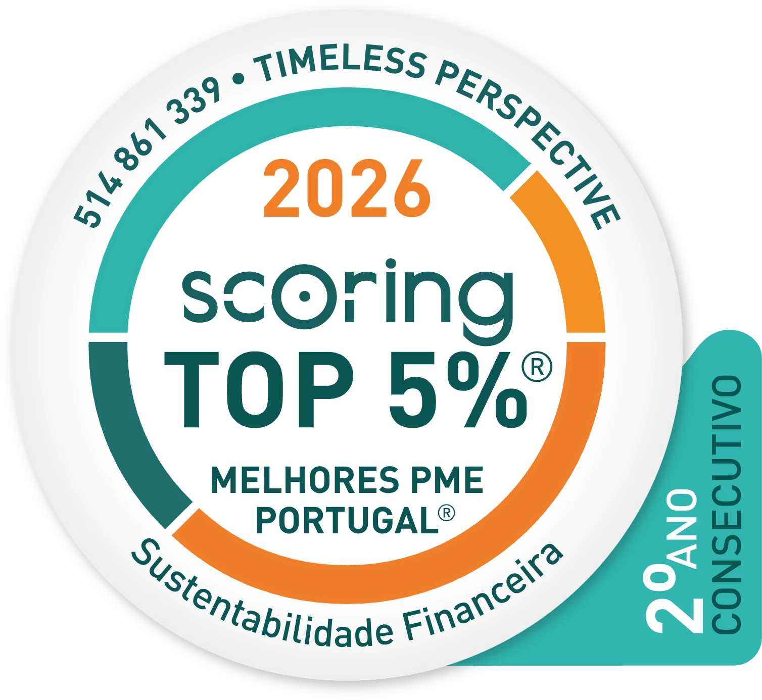 Selo Scoring TOP 5% 2026 — Melhores PME Portugal · 2.º ano consecutivo