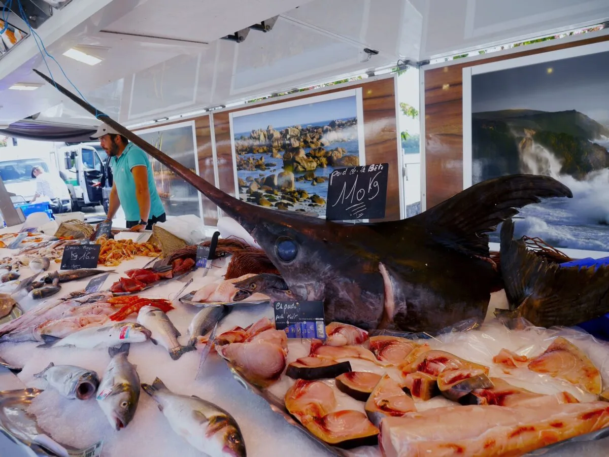 Banca de peixe fresco no mercado de Armação de Pêra